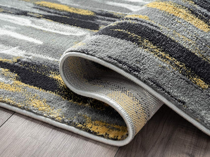 Porto PRT140C Contemporary Grey and Yellow Abstract Area Rug 4' x 6'