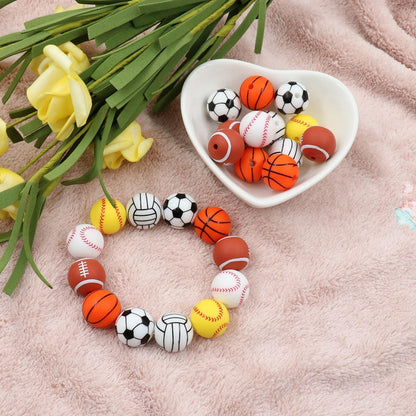 36pcs 12mm Yellow Baseball Silicone Beads for Keychain Making Bracelets | Sports Focal Silicone Loose Beads for Bracelet Necklace DIY Craft Jewelry Making Supplies