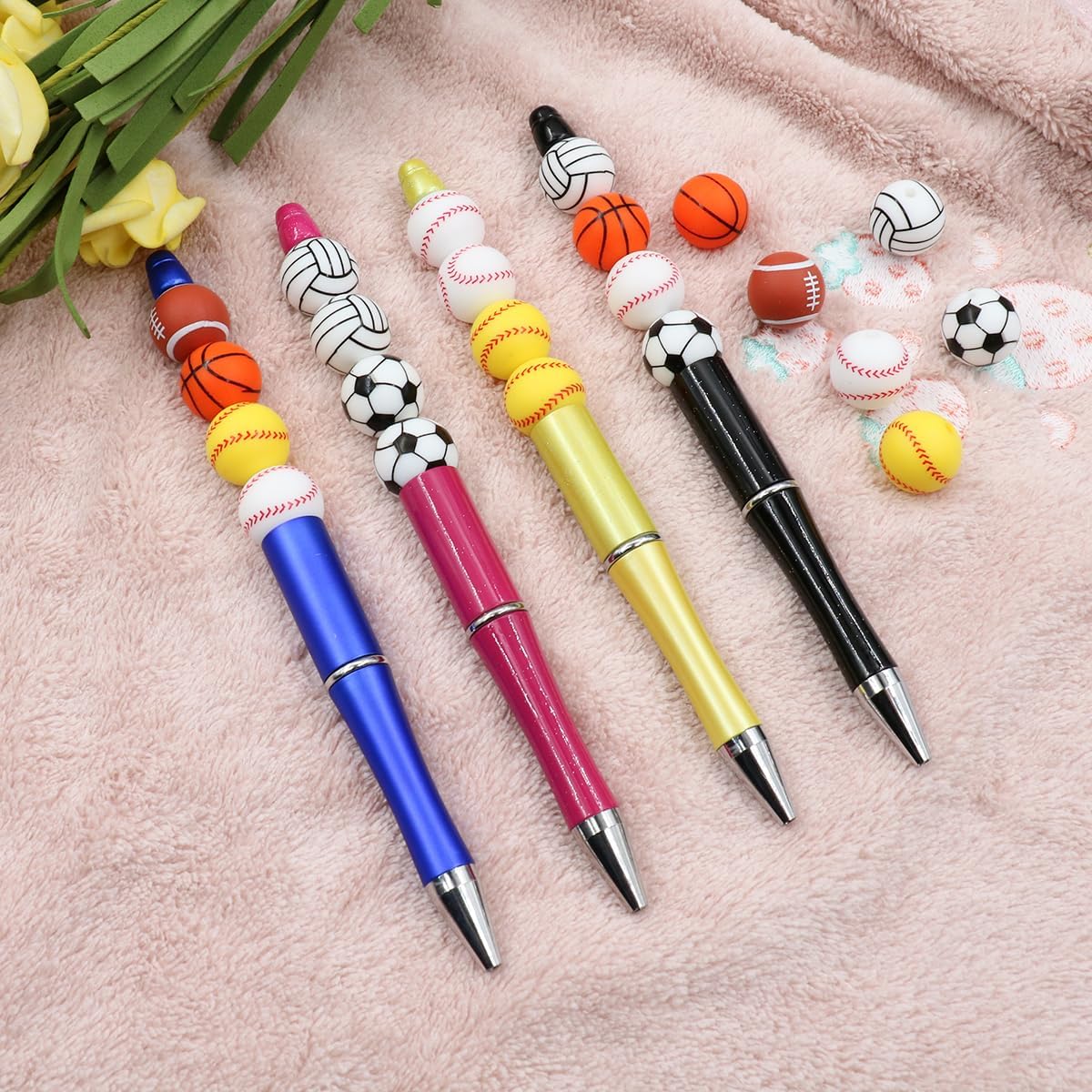 36pcs 12mm Yellow Baseball Silicone Beads for Keychain Making Bracelets | Sports Focal Silicone Loose Beads for Bracelet Necklace DIY Craft Jewelry Making Supplies