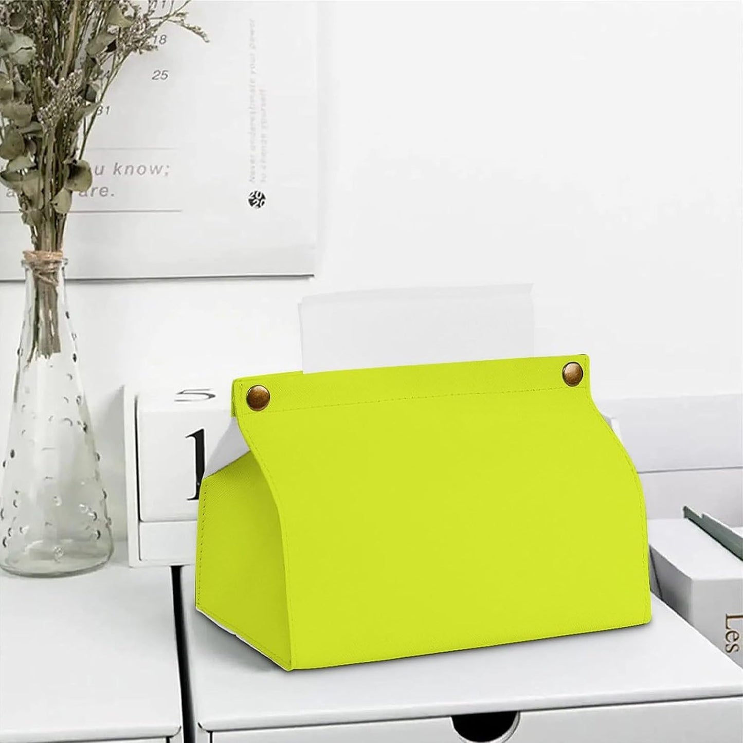 Neon Yellow Lemon Color Tissue Box Cover PU Leather Facial Tissue Dispenser Box for Office Car & Bathroom