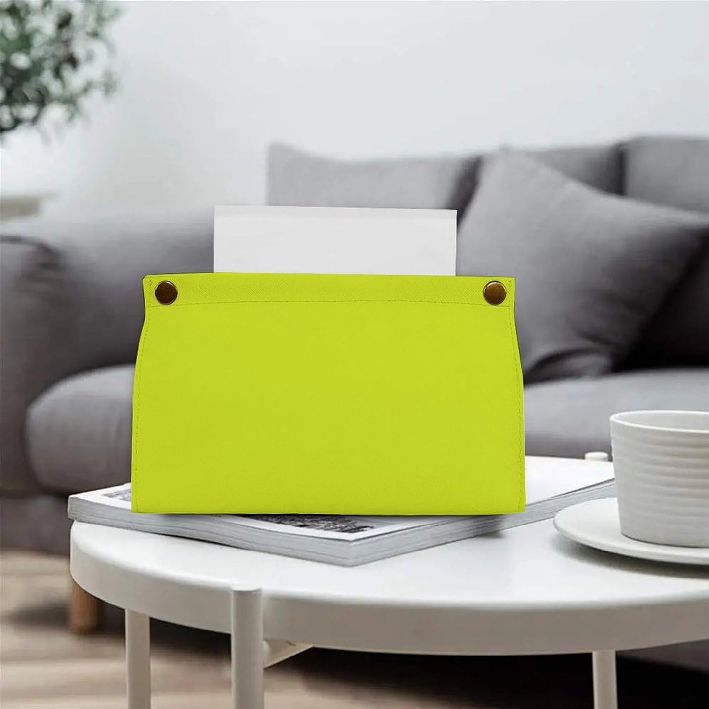 Neon Yellow Lemon Color Tissue Box Cover PU Leather Facial Tissue Dispenser Box for Office Car & Bathroom