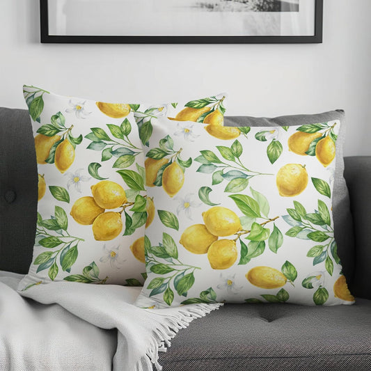 Yellow Lemon Pillow Covers 18x18 Set of 2 - Spring Fruit Leaves Case Green Watercolor Decorative Throw Summer Pillowcase Square Cushion Cover for Sofa Bed