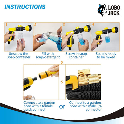 Foam Sprayer Gun, Pressure Nozzle for Car Wash, Watering plants, Pet Shower, Outdoor Fun - 8 Watering Patterns and Soap Dispenser (Yellow)