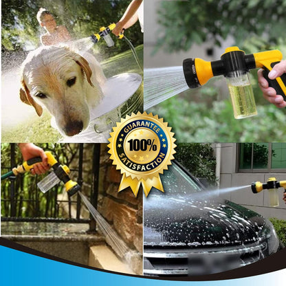 Foam Sprayer Gun, Pressure Nozzle for Car Wash, Watering plants, Pet Shower, Outdoor Fun - 8 Watering Patterns and Soap Dispenser (Yellow)