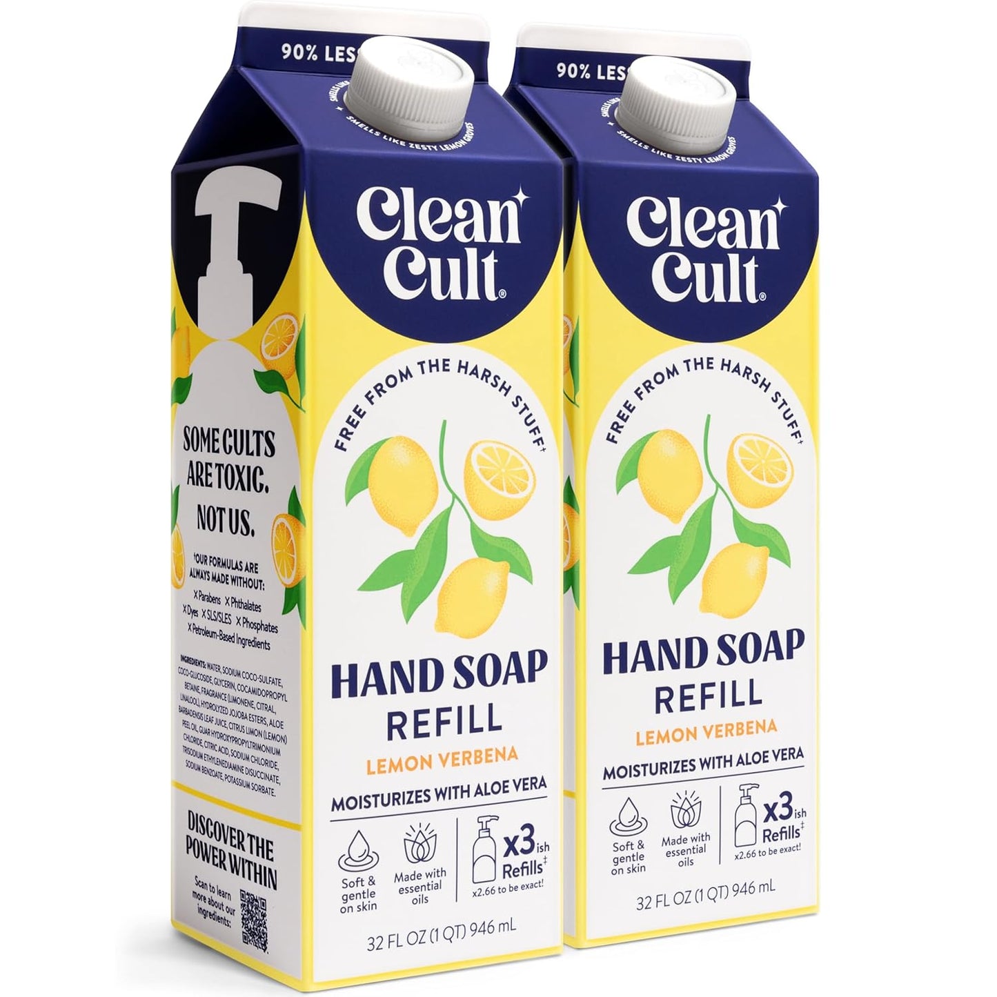 Liquid Hand Soap Refills - Lemon Verbena - Moisturizes Dry & Sensitive Skin - Made with Aloe Vera & Essential Oils - Eco Friendly - Paper-Based Packaging - 32 oz/2 Pack