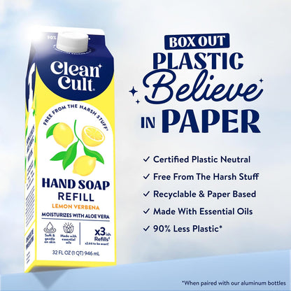 Liquid Hand Soap Refills - Lemon Verbena - Moisturizes Dry & Sensitive Skin - Made with Aloe Vera & Essential Oils - Eco Friendly - Paper-Based Packaging - 32 oz/2 Pack
