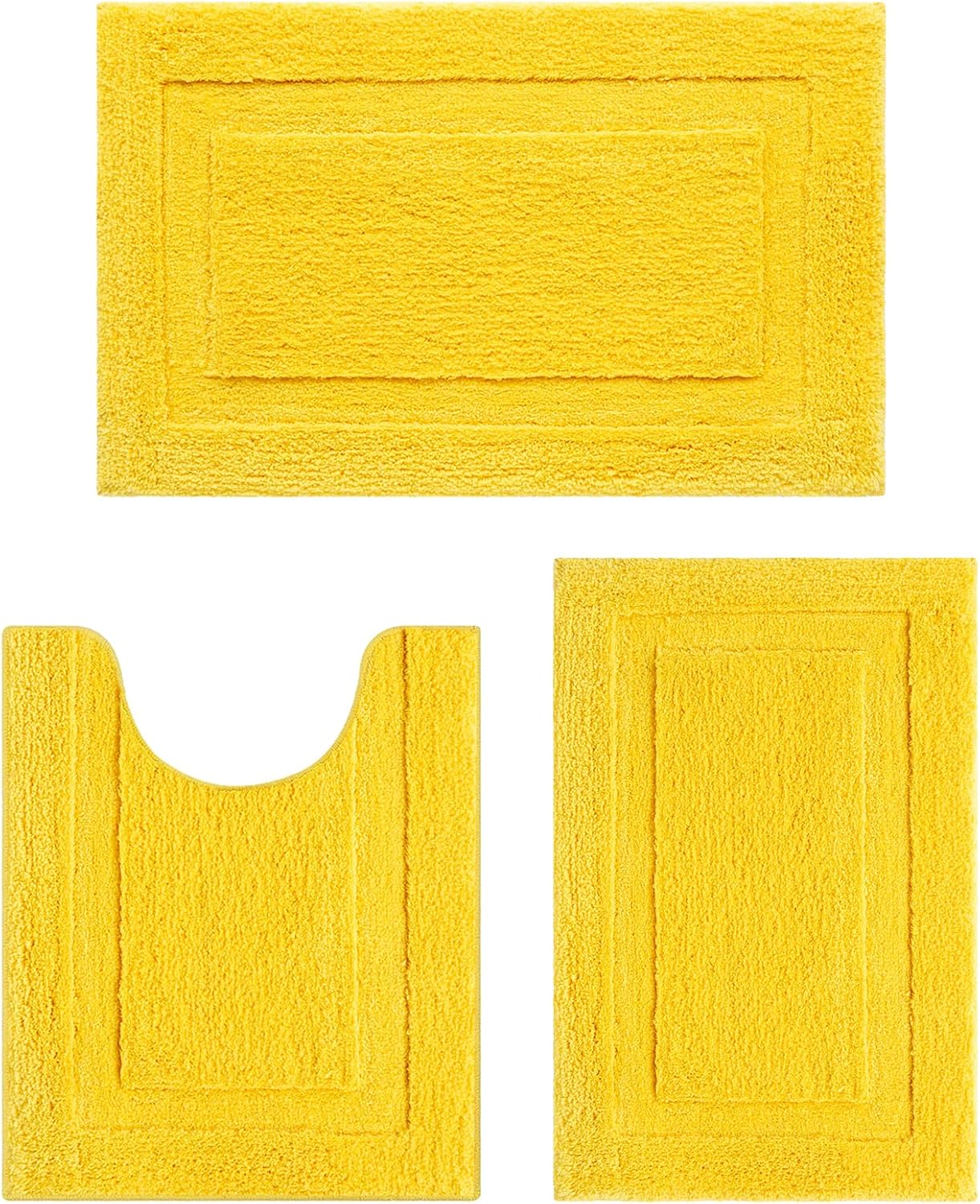 Yellow Bathroom Rugs Sets 3 Piece Bath Mat U Shaped Toilet Rug | 20x32+ 16x24+ 20x24, Soft Fluffy Microfiber Bath Rugs Set, Non Slip Washable Absorbent Bathroom Floor Mats Carpet Shower Rug