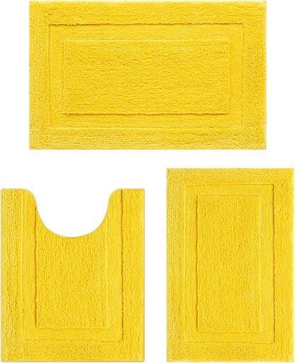 Yellow Bathroom Rugs Sets 3 Piece Bath Mat U Shaped Toilet Rug | 20x32+ 16x24+ 20x24, Soft Fluffy Microfiber Bath Rugs Set, Non Slip Washable Absorbent Bathroom Floor Mats Carpet Shower Rug