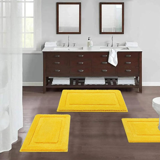 Yellow Bathroom Rugs Sets 3 Piece Bath Mat U Shaped Toilet Rug | 20x32+ 16x24+ 20x24, Soft Fluffy Microfiber Bath Rugs Set, Non Slip Washable Absorbent Bathroom Floor Mats Carpet Shower Rug