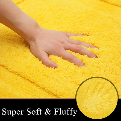 Yellow Bathroom Rugs Sets 3 Piece Bath Mat U Shaped Toilet Rug | 20x32+ 16x24+ 20x24, Soft Fluffy Microfiber Bath Rugs Set, Non Slip Washable Absorbent Bathroom Floor Mats Carpet Shower Rug