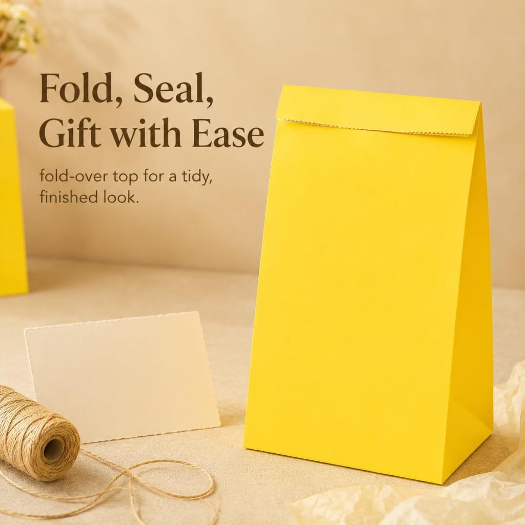 30-Pack 9'' Yellow Gift Bags Party Favor Paper Yellow Lunch Bags | Yellow Gift Bag Paper Treat Bags,Goodie Bags,Candy Bags for Birthday Party, Babyshower,School Activities
