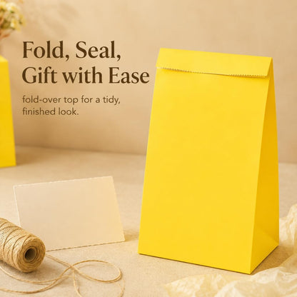 30-Pack 9'' Yellow Gift Bags Party Favor Paper Yellow Lunch Bags | Yellow Gift Bag Paper Treat Bags,Goodie Bags,Candy Bags for Birthday Party, Babyshower,School Activities