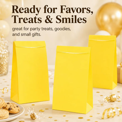 30-Pack 9'' Yellow Gift Bags Party Favor Paper Yellow Lunch Bags | Yellow Gift Bag Paper Treat Bags,Goodie Bags,Candy Bags for Birthday Party, Babyshower,School Activities