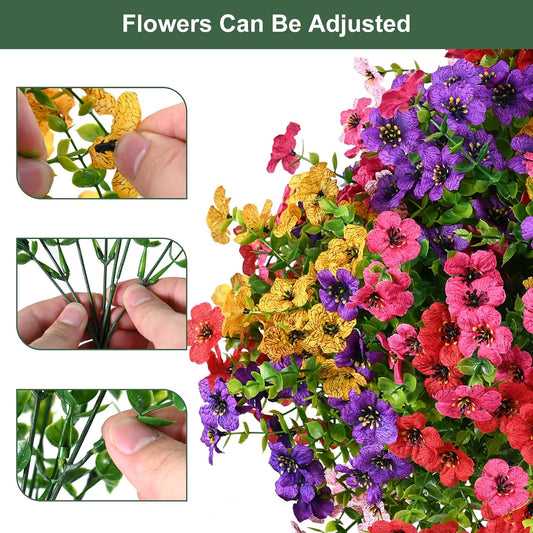 trytuny Artificial Flowers for Outdoor, UV Resistant Fake Silk Flowers, Realistic Faux Plants for Outside Indoor Porch Patio Window Box Planter Home Decor (20, Yellow Purple Rosy Pink Red)