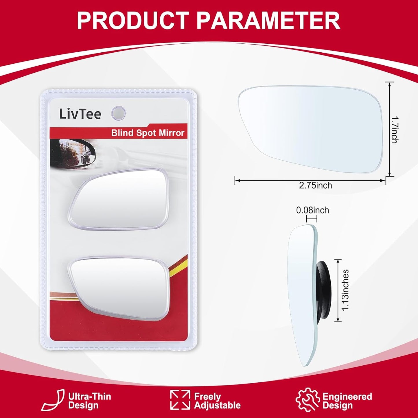 Blind Spot Car Mirror, HD Glass Frameless Convex Side Mirror Blindspot, Wide Angle Rear View Mirrors for SUVs, Trucks and RVs - Car Accessories
