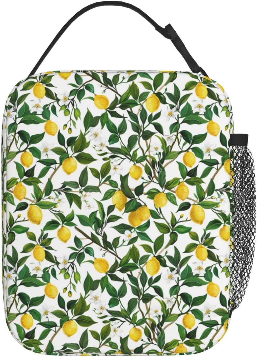 Reusable Lemon Branch Lunch Box for Kids Girls Boys Women Adult, Insulated Yellow Fruit Lunch Bag,Polyester Cooler Green Leaves Handbags Case for School Picnic Work Travel Beach or Hiking