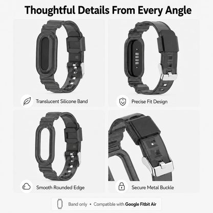 Silicone Band Compatible with Google Fitbit Air, Replacement Sport Strap, Soft Translucent Watch Band with Secure Metal Buckle, Adjustable Lightweight Wristband for Men Women, Band Only