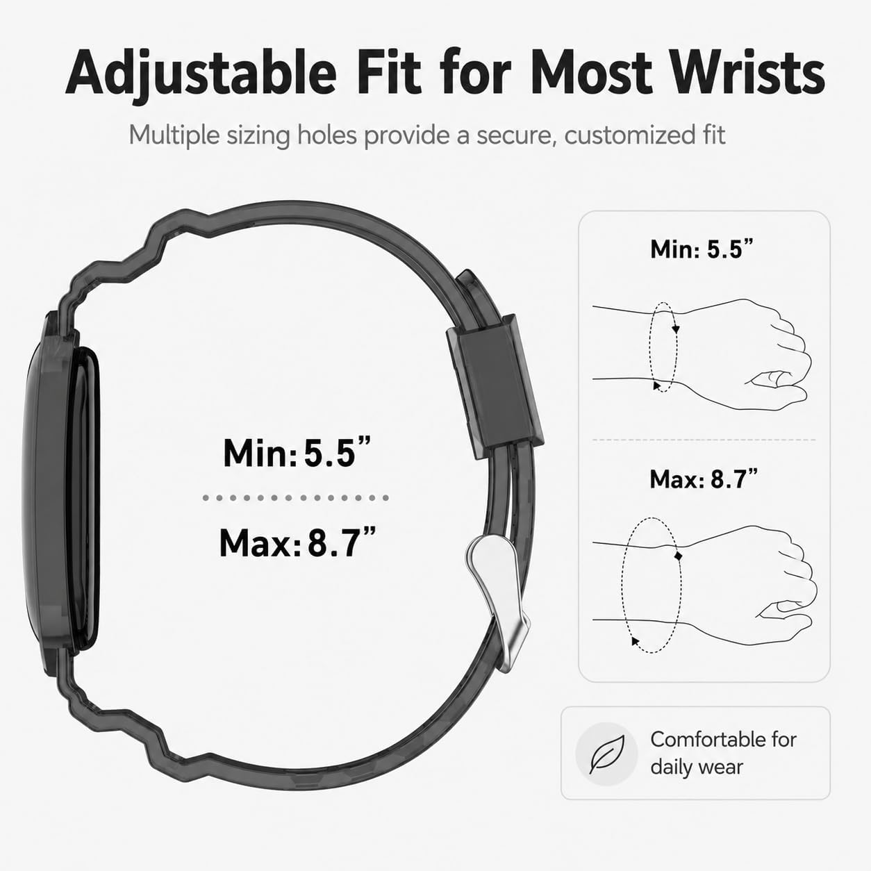 Silicone Band Compatible with Google Fitbit Air, Replacement Sport Strap, Soft Translucent Watch Band with Secure Metal Buckle, Adjustable Lightweight Wristband for Men Women, Band Only