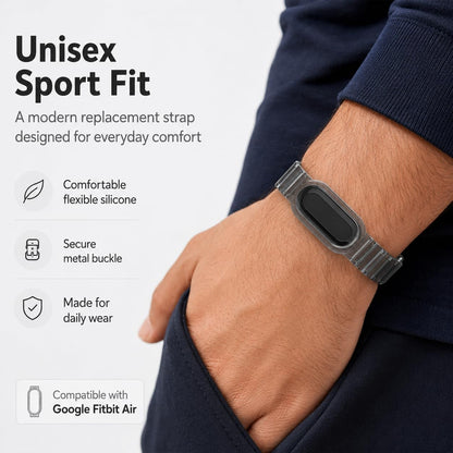 Silicone Band Compatible with Google Fitbit Air, Replacement Sport Strap, Soft Translucent Watch Band with Secure Metal Buckle, Adjustable Lightweight Wristband for Men Women, Band Only