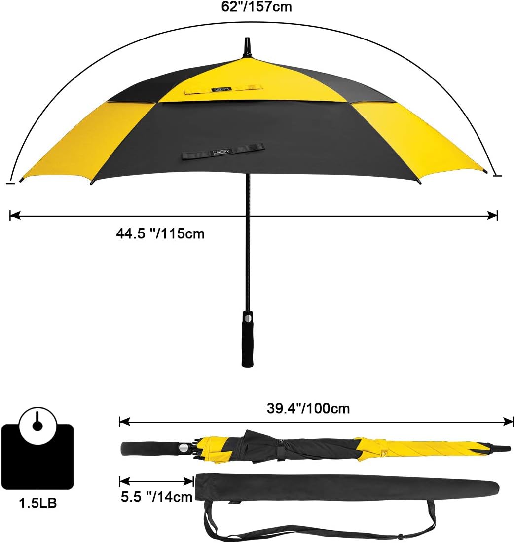 62/68 Inch Extra Large Golf Umbrella Square Windproof Stick Umbrella | Vented Double Canopy, Auto Open, Oversized, Sun and Rain, Fiberglass Frame, for Sports & Outdoor, for 2-3 people, Durable