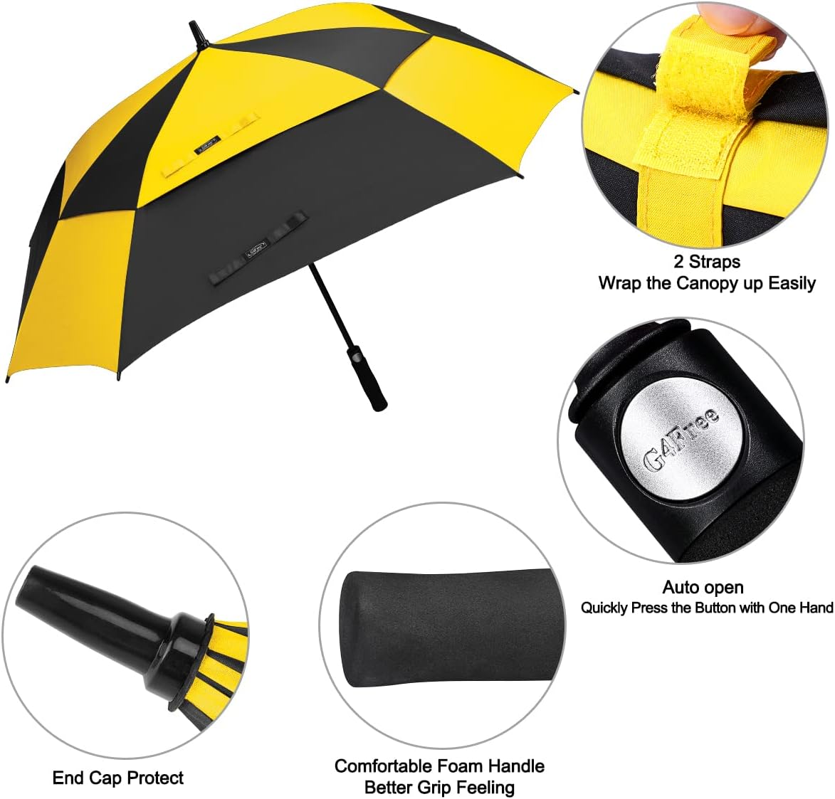 62/68 Inch Extra Large Golf Umbrella Square Windproof Stick Umbrella | Vented Double Canopy, Auto Open, Oversized, Sun and Rain, Fiberglass Frame, for Sports & Outdoor, for 2-3 people, Durable