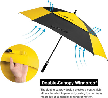 62/68 Inch Extra Large Golf Umbrella Square Windproof Stick Umbrella | Vented Double Canopy, Auto Open, Oversized, Sun and Rain, Fiberglass Frame, for Sports & Outdoor, for 2-3 people, Durable