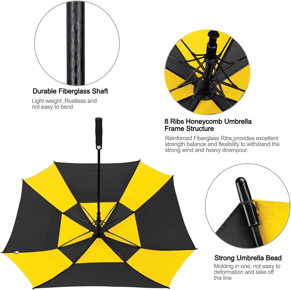 62/68 Inch Extra Large Golf Umbrella Square Windproof Stick Umbrella | Vented Double Canopy, Auto Open, Oversized, Sun and Rain, Fiberglass Frame, for Sports & Outdoor, for 2-3 people, Durable