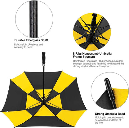 62/68 Inch Extra Large Golf Umbrella Square Windproof Stick Umbrella | Vented Double Canopy, Auto Open, Oversized, Sun and Rain, Fiberglass Frame, for Sports & Outdoor, for 2-3 people, Durable
