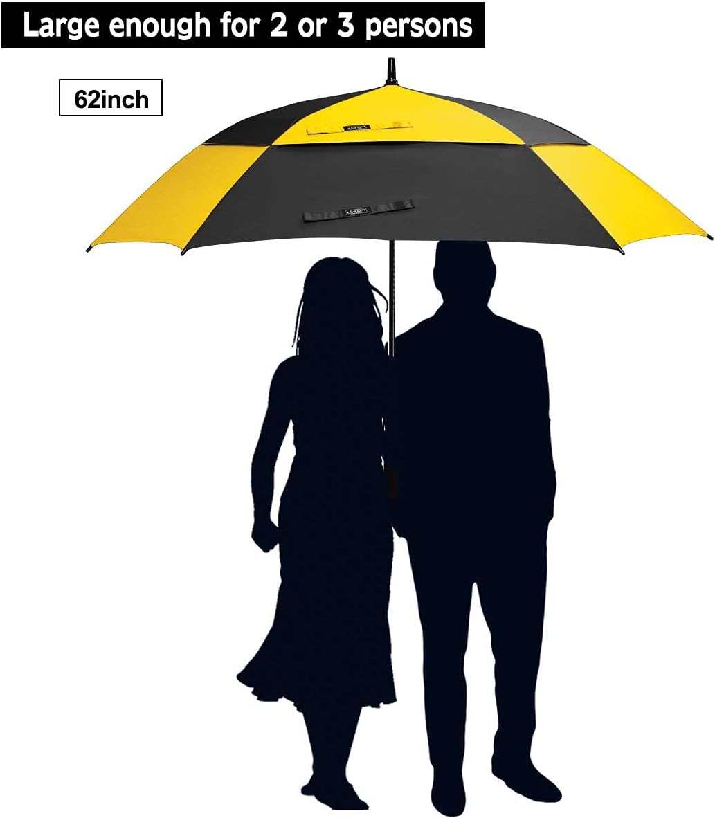 62/68 Inch Extra Large Golf Umbrella Square Windproof Stick Umbrella | Vented Double Canopy, Auto Open, Oversized, Sun and Rain, Fiberglass Frame, for Sports & Outdoor, for 2-3 people, Durable