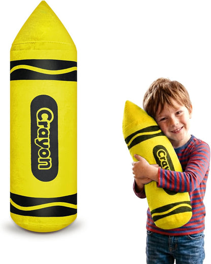 14.2 Inches Crayon Plush Pillow Back to School Gift Large Yellow Pencil Pillow Crayon Cushion with Detachable Cover for Teacher Classroom Home Sofa Decor School Party Favor