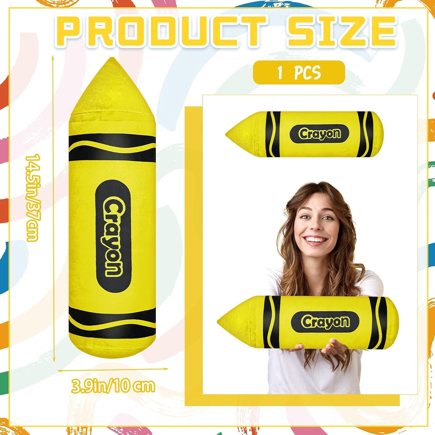 14.2 Inches Crayon Plush Pillow Back to School Gift Large Yellow Pencil Pillow Crayon Cushion with Detachable Cover for Teacher Classroom Home Sofa Decor School Party Favor