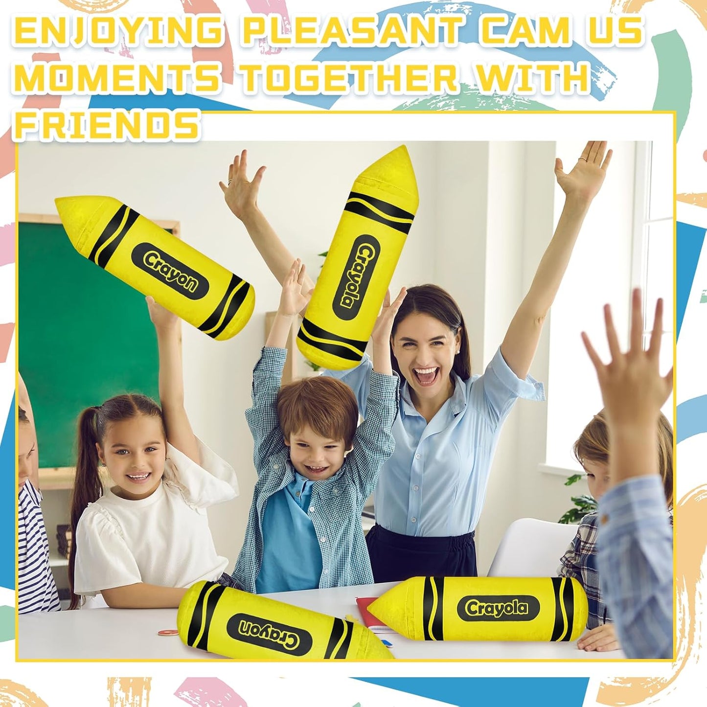 14.2 Inches Crayon Plush Pillow Back to School Gift Large Yellow Pencil Pillow Crayon Cushion with Detachable Cover for Teacher Classroom Home Sofa Decor School Party Favor