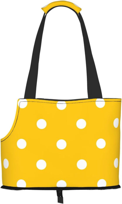 Yellow Polka Dots Dog Purse Carrier for Small Dogs Cats, Cute Portable Foldable Soft Sided Small Pet Carrier Tote Bag for Outdoor