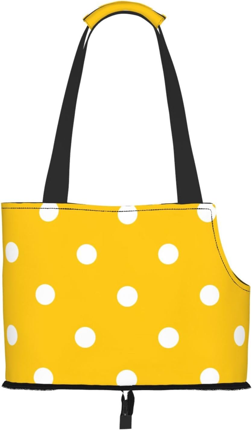 Yellow Polka Dots Dog Purse Carrier for Small Dogs Cats, Cute Portable Foldable Soft Sided Small Pet Carrier Tote Bag for Outdoor