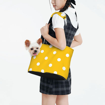 Yellow Polka Dots Dog Purse Carrier for Small Dogs Cats, Cute Portable Foldable Soft Sided Small Pet Carrier Tote Bag for Outdoor