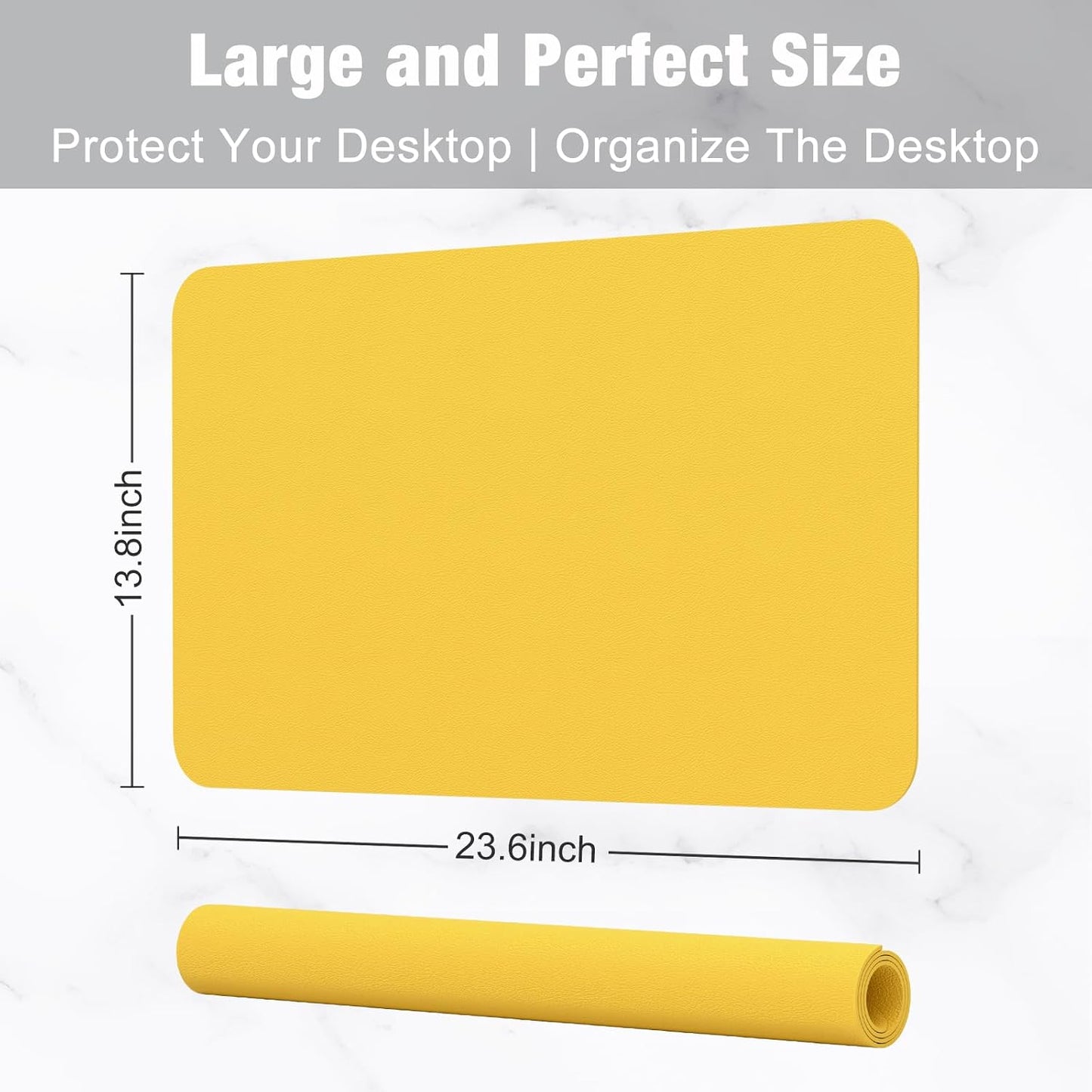 Desk Pad, 23.6" x 13.8" PU Leather Desk Mat, M Extended Mouse Pad, Waterproof Desktop Blotter Protector, Non-Slip Ultra Thin Small Laptop Keyboard Writing Mat for Office Home, Yellow