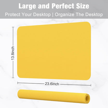 Desk Pad, 23.6" x 13.8" PU Leather Desk Mat, M Extended Mouse Pad, Waterproof Desktop Blotter Protector, Non-Slip Ultra Thin Small Laptop Keyboard Writing Mat for Office Home, Yellow