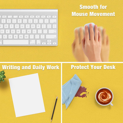 Desk Pad, 23.6" x 13.8" PU Leather Desk Mat, M Extended Mouse Pad, Waterproof Desktop Blotter Protector, Non-Slip Ultra Thin Small Laptop Keyboard Writing Mat for Office Home, Yellow