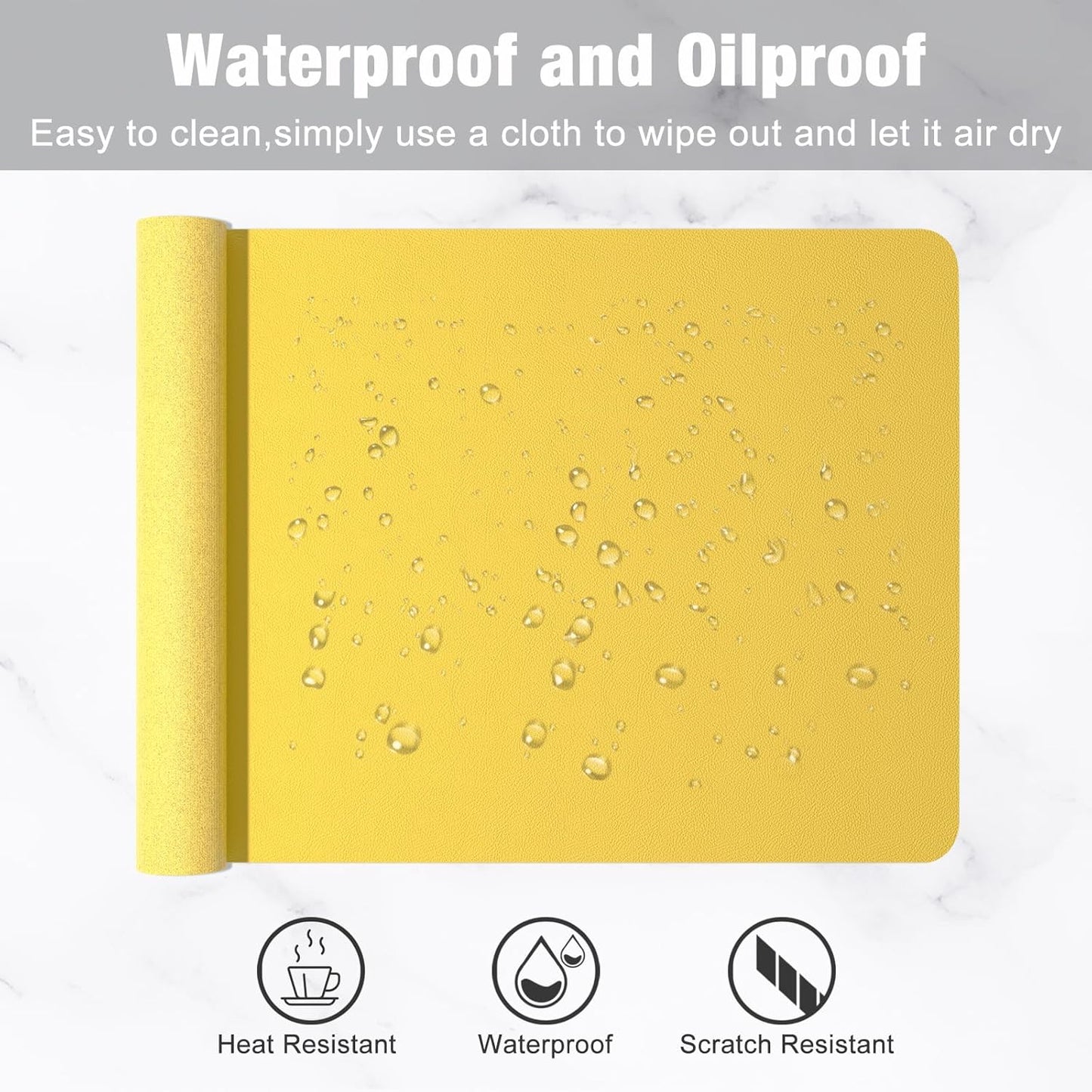Desk Pad, 23.6" x 13.8" PU Leather Desk Mat, M Extended Mouse Pad, Waterproof Desktop Blotter Protector, Non-Slip Ultra Thin Small Laptop Keyboard Writing Mat for Office Home, Yellow