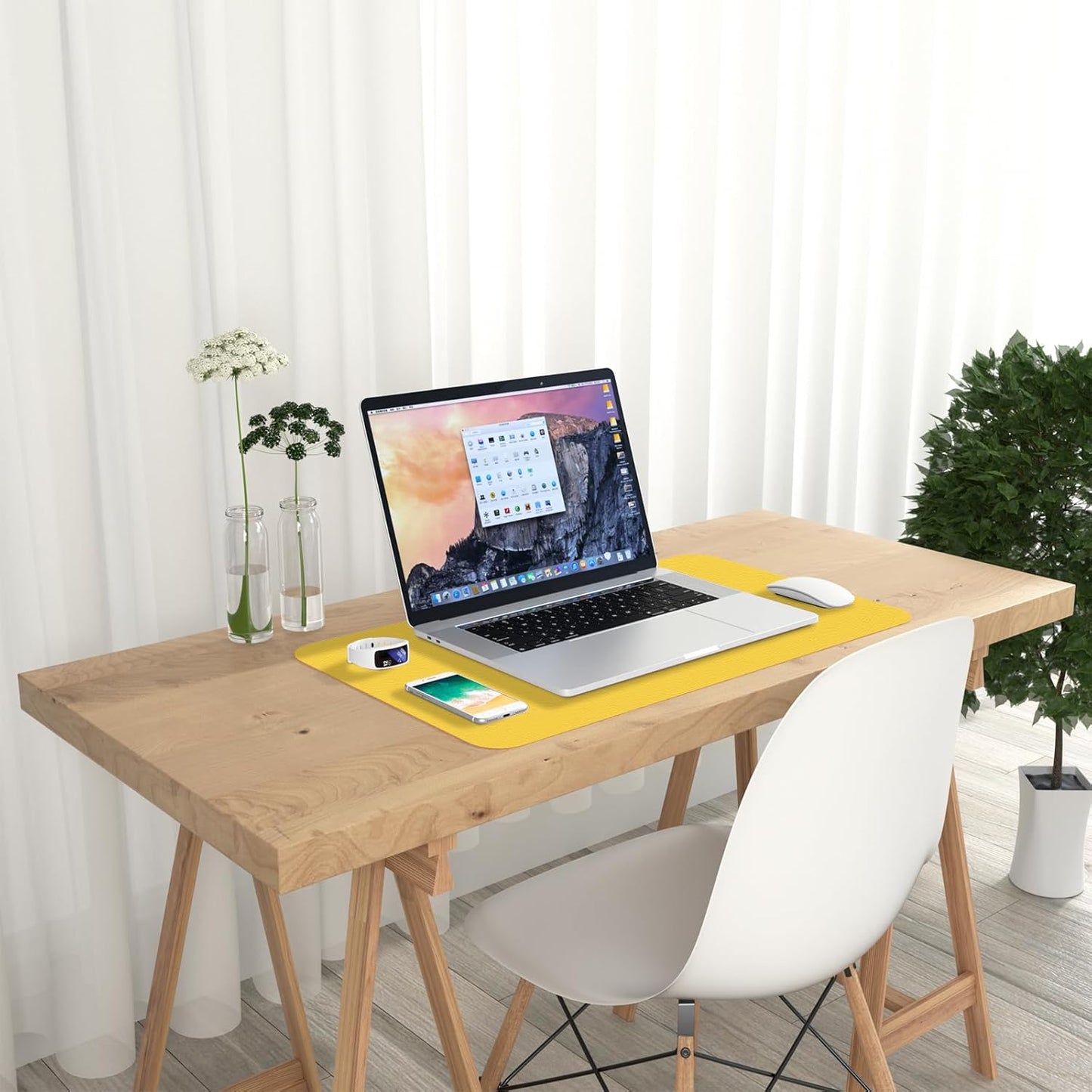 Desk Pad, 23.6" x 13.8" PU Leather Desk Mat, M Extended Mouse Pad, Waterproof Desktop Blotter Protector, Non-Slip Ultra Thin Small Laptop Keyboard Writing Mat for Office Home, Yellow