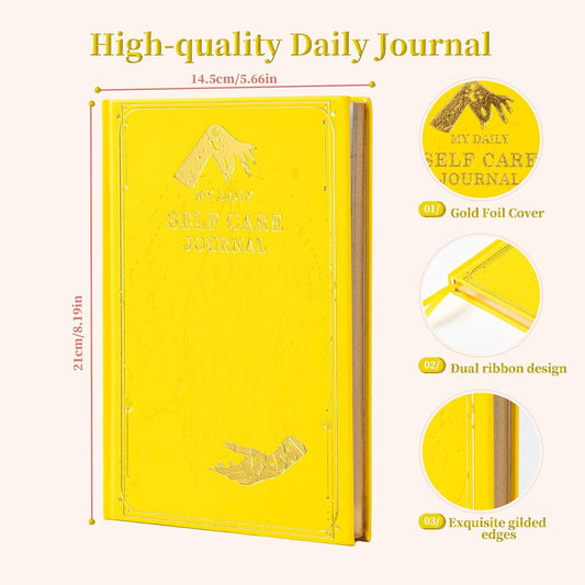Self-Care Journal for More Happiness, Optimism, Affirmation & Reflection, Gratitude Journal with Guided Prompts, Inspirational Quotes, Mood Tracker, Undated Daily Journals for Women & Men (Yellow)