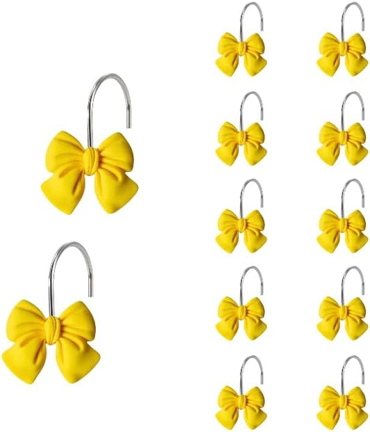 12 Pieces of Pink Bow Shower Curtain Hooks, Bathroom, Baby Room, Girls' Room, Resin Shower Curtain Ring Bathroom Accessories (Yellow)
