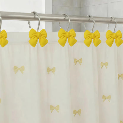 12 Pieces of Pink Bow Shower Curtain Hooks, Bathroom, Baby Room, Girls' Room, Resin Shower Curtain Ring Bathroom Accessories (Yellow)