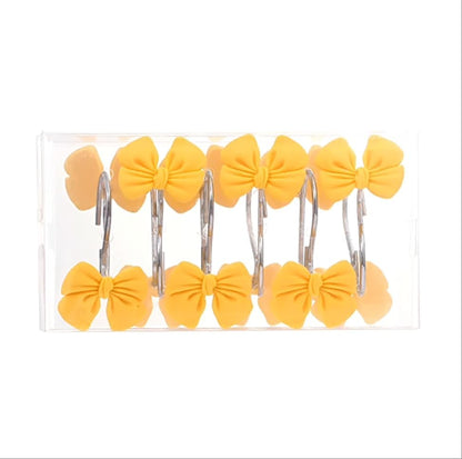 12 Pieces of Pink Bow Shower Curtain Hooks, Bathroom, Baby Room, Girls' Room, Resin Shower Curtain Ring Bathroom Accessories (Yellow)