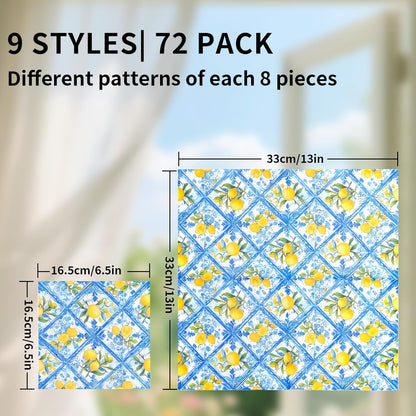 72pcs Mediterranean Luncheon Napkins – 3-Ply Paper Napkins with Mixed 9 Amalfi Coast Designs, Blue & Yellow Italian Lemon Tile Table Napkins, 13x13 inch for Dining & Party Décor