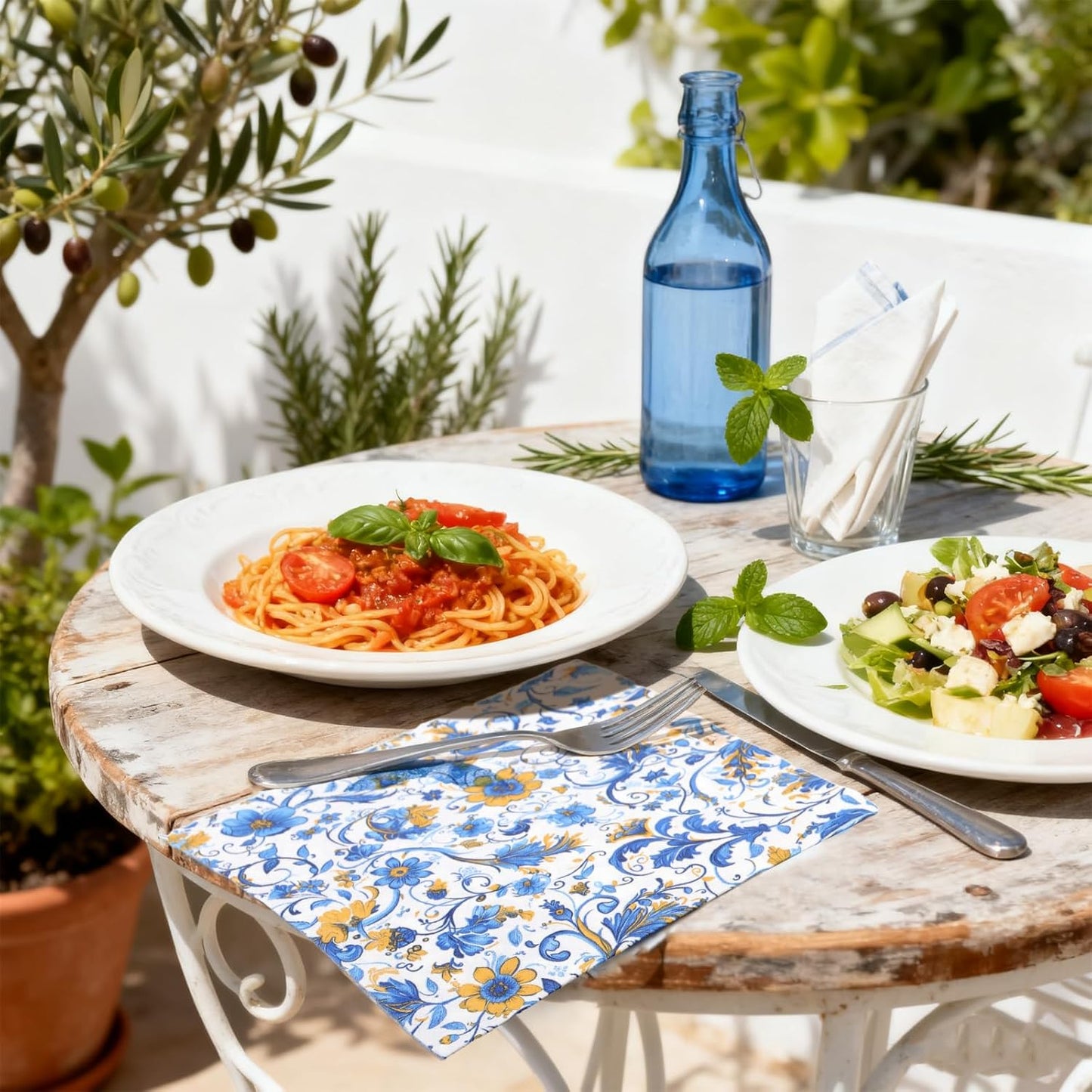 72pcs Mediterranean Luncheon Napkins – 3-Ply Paper Napkins with Mixed 9 Amalfi Coast Designs, Blue & Yellow Italian Lemon Tile Table Napkins, 13x13 inch for Dining & Party Décor