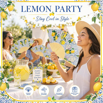 51 Pcs Wedding Favors for Guests Bulk 25 Wedding Foldable Hand Fans Capri Lemon Handheld Paper Fans with 25 Organza Bags and a Table Sign for Bridal Shower Favor Appreciation