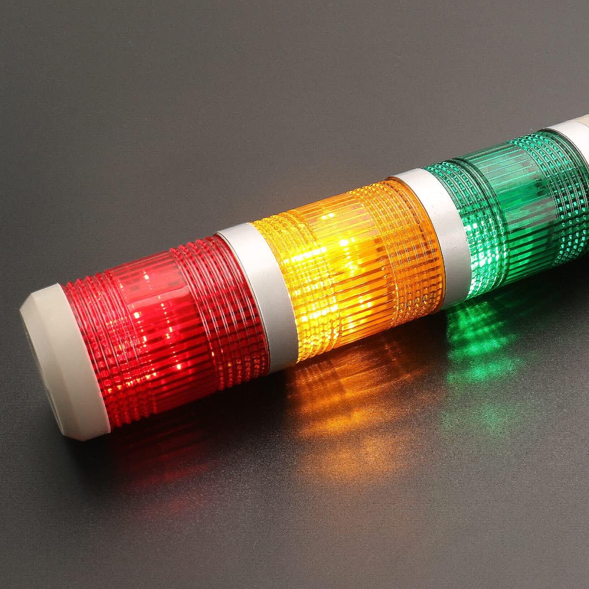 24V DC Industrial Signal Tower Light with Buzzer, Red Yellow Green LED Continuous Warning Lamp, LTA-502TJ Safety Alarm Beacon for Machinery and Factory Use