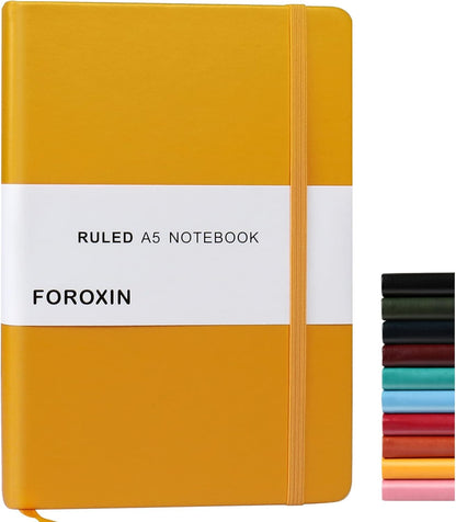 Lined Journal Notebook - Yellow A5 Hardcover Notebook for Women Men, 8.3 x 5.7 College Ruled Writing Journal, 192 Pages 80gsm Thick Paper for Work, Office, School and Home