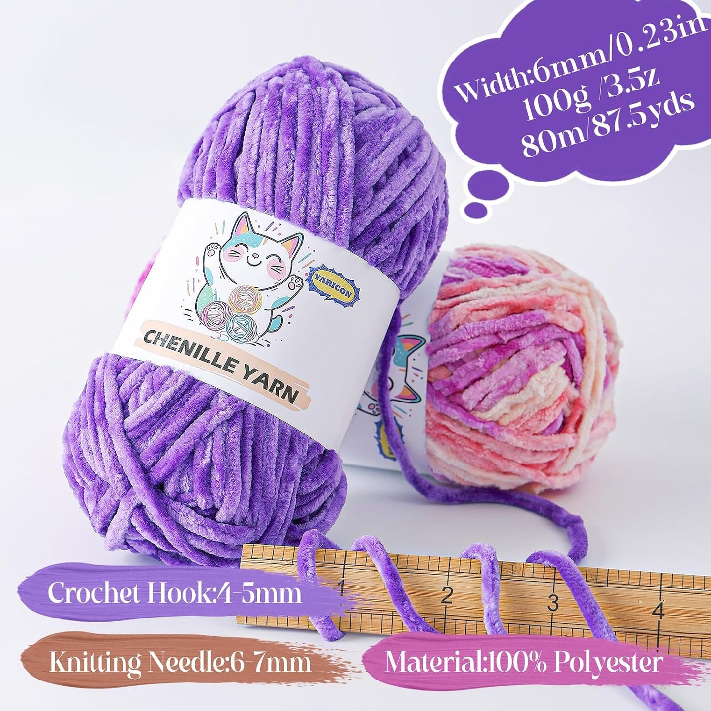 3 Pack Velvet Chenille Yarn for Crocheting and Knitting Beginners,Yellow Velvet Plush Fuzzy Fluffy Chenille Yarn for Crochet Blankets/DIY Crafts(Yellow)